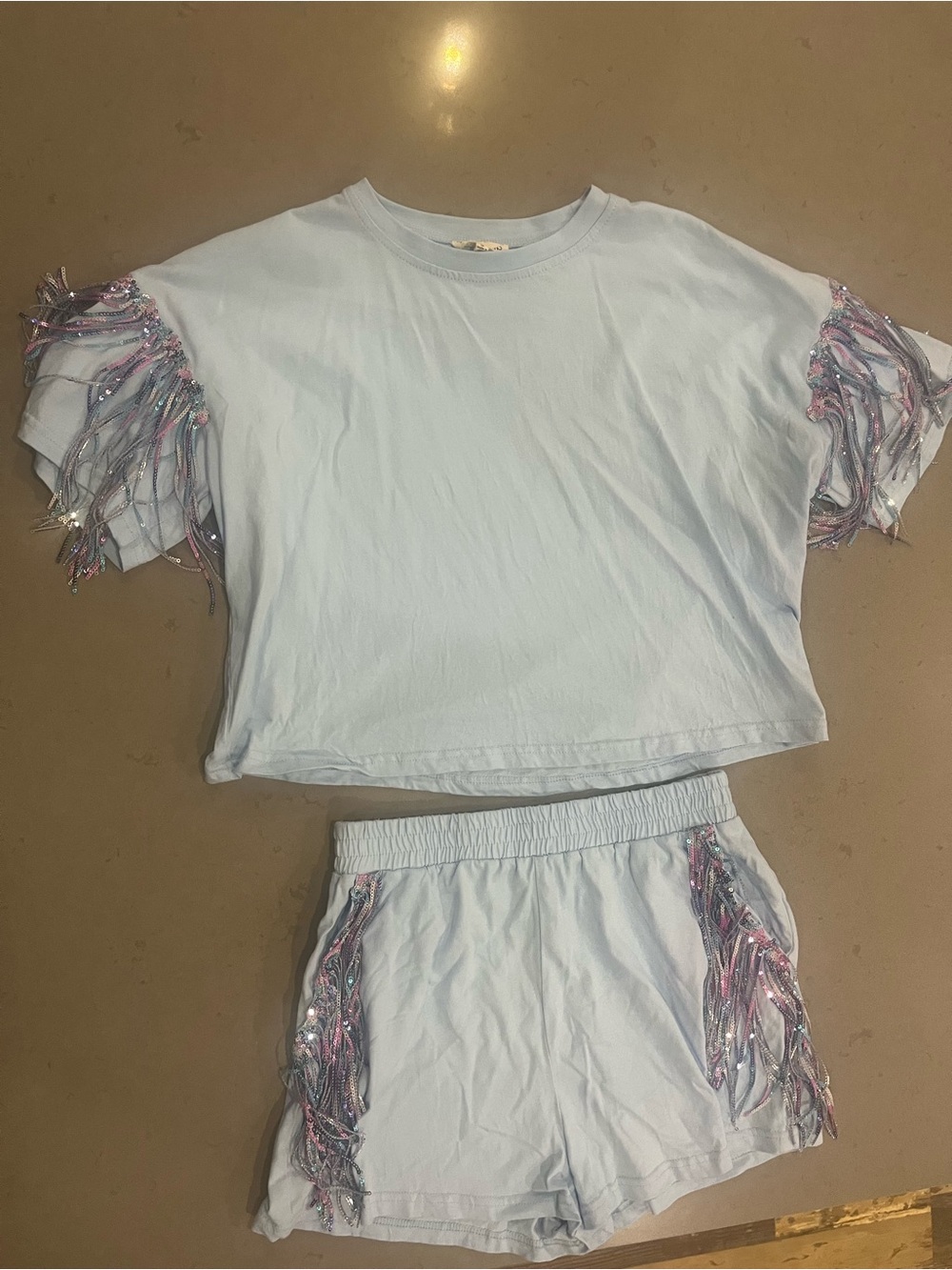 Main Strip Light Blue Fringe Lounge Set